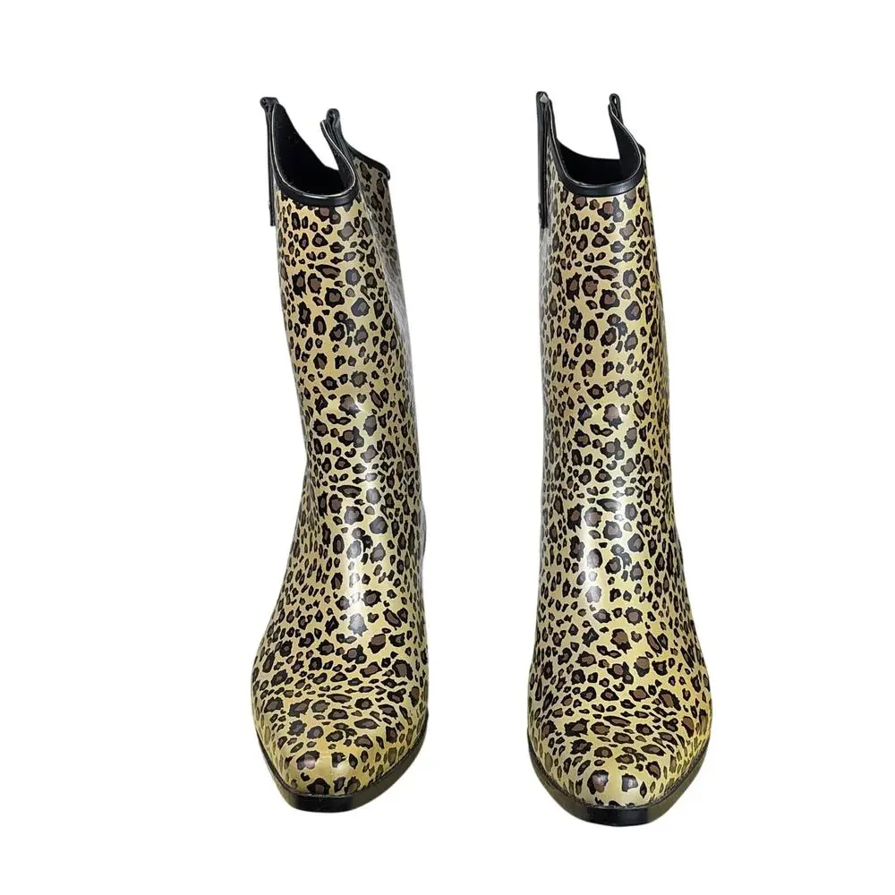 Capelli New York Leopard Rubber Cowboy Rain Boots Womens Size 10 Western